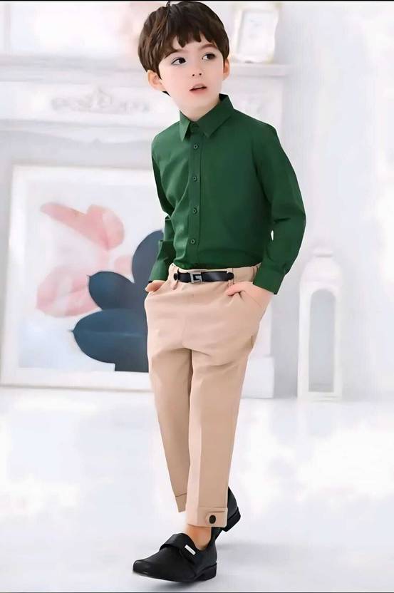 MACWEAR Boys Solid Casual Dark Green Shirt