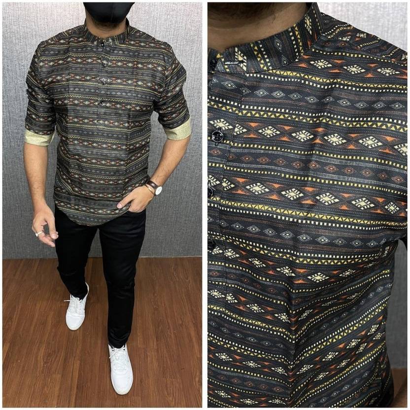 Balkrishna Creation Men Printed Cotton Blend Straight Kurta (Multicolor)
