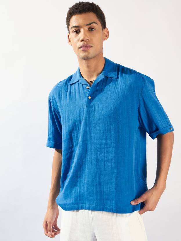DENNISON Men Oversized Fit Solid Lapel Collar Casual Shirt