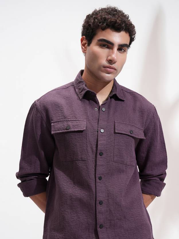 HIGHLANDER Men Relaxed Fit Fit Self Design Cut Away Collar Casual Shirt