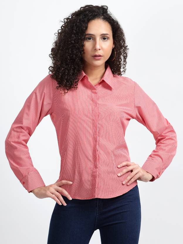 Nksa Fashion Women Regular Fit Striped Spread Collar Casual Shirt
