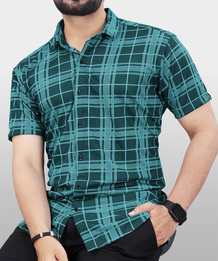 ALMORA Men Slim Fit Checkered Slim Collar Casual Shirt