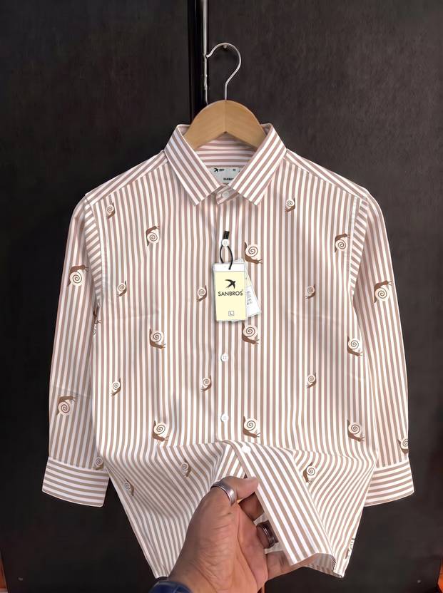 SANBROS Men Regular Fit Striped Cut Away Collar Casual Shirt