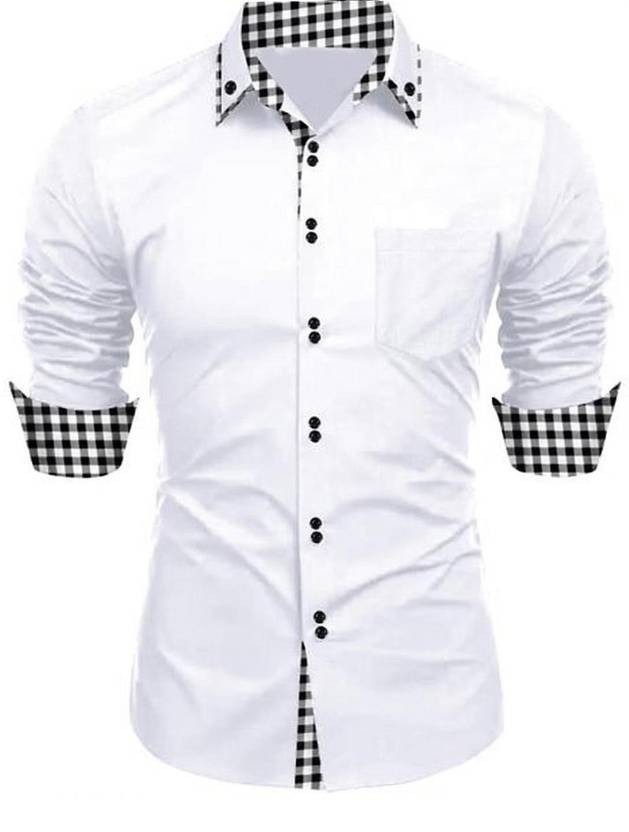DEELMO Men Regular Fit Solid Button Down Collar Casual Shirt