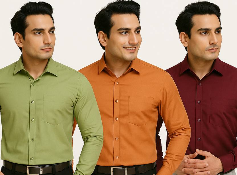 youth first Men Regular Fit Solid Spread Collar Formal Shirt (Pack of 3)