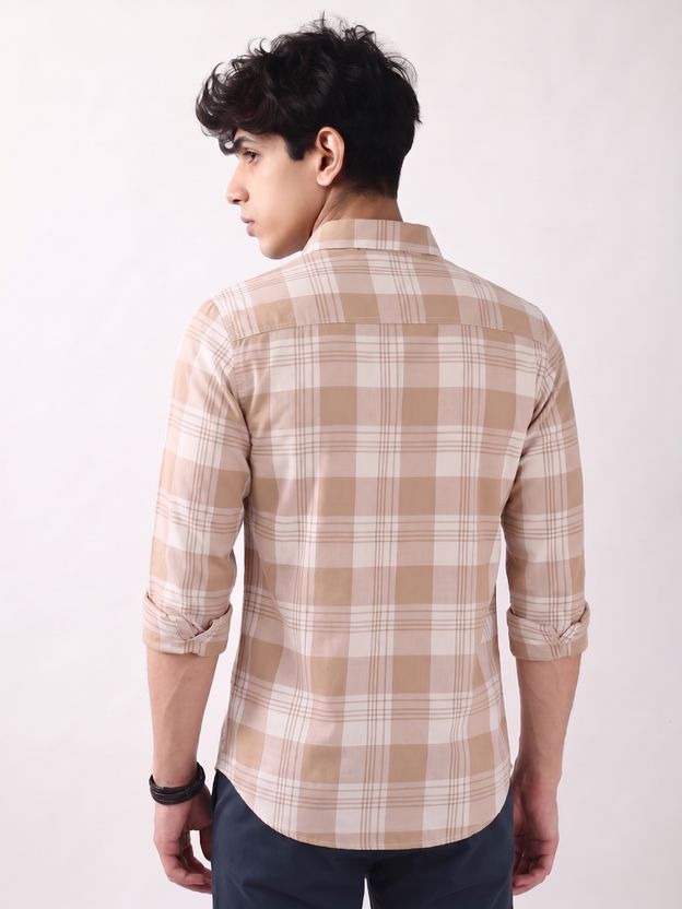 METRONAUT Men Checkered Casual Brown Shirt - Image 2