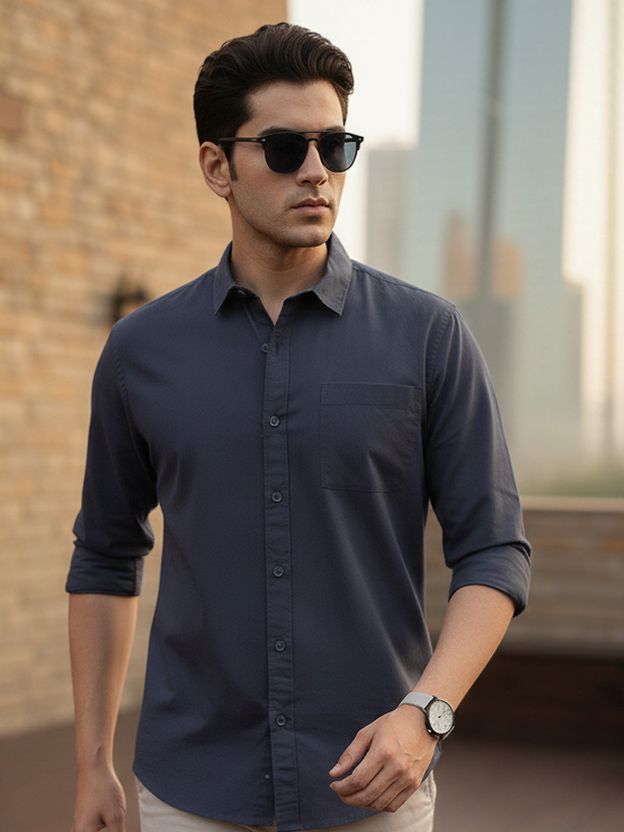Urbano Fashion पुरुषों के लिए सॉलिड कैज़ुअल स्प्रेड शर्ट - Image 9