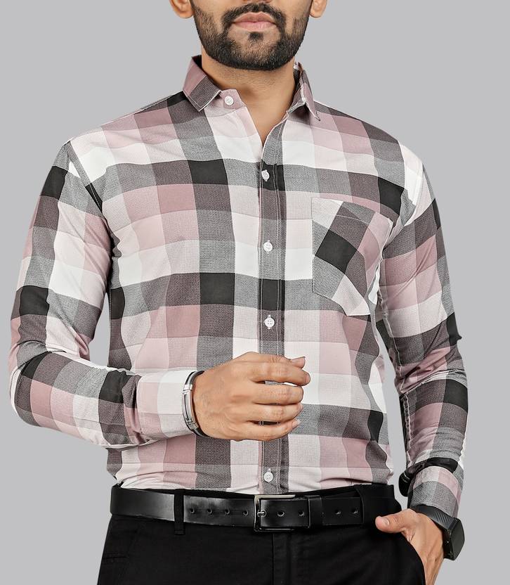 Surhi Men Regular Fit Checkered Spread Collar Formal Shirt