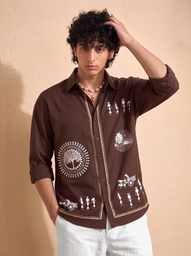 SRI Men Relaxed Fit Graphic Print Spread Collar T-Shirt - Image 1