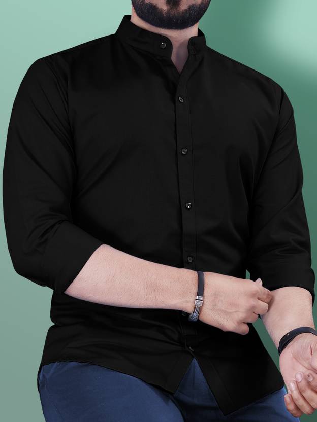 VeBNoR Men Slim Fit Solid Mandarin Collar Casual Shirt