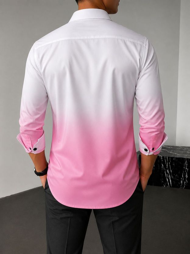 LENUS Men Dyed/Ombre Casual White, Black Shirt - Image 2