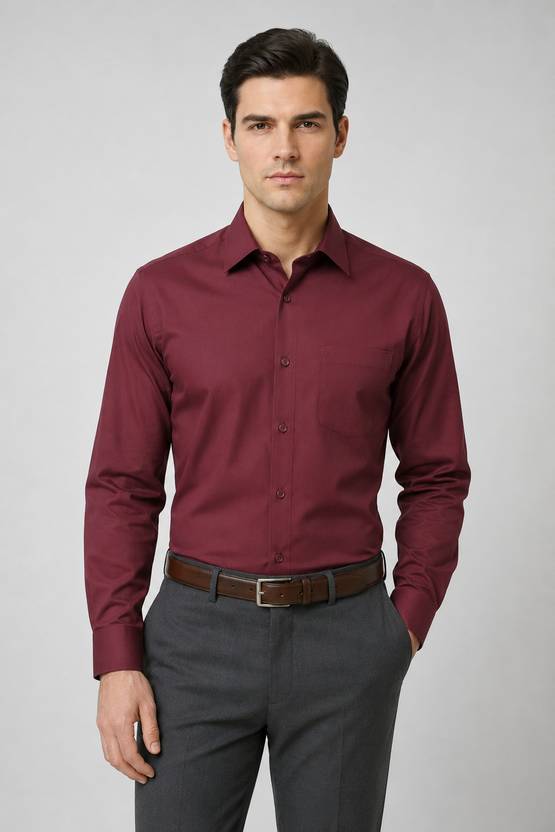 AntlersGuild Men Solid Formal Maroon Shirt