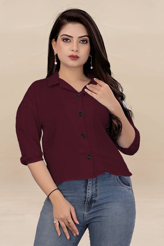 BONDEYE FASHION Women Oversized Fit Self Design Spread Collar Casual Shirt