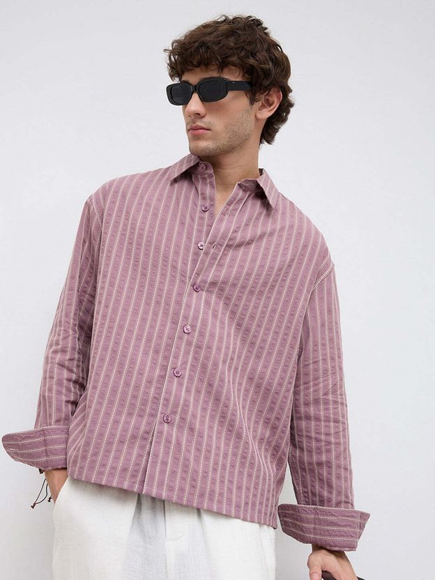 VASTRADO Men Oversized Fit Striped Shirt - Image 5