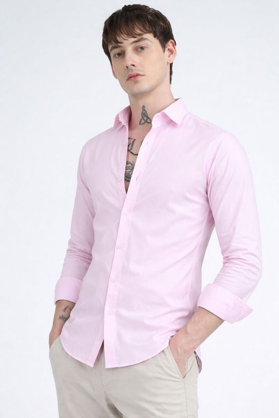 Pactimo Men Slim Fit Solid Spread Collar Casual Shirt - Image 2