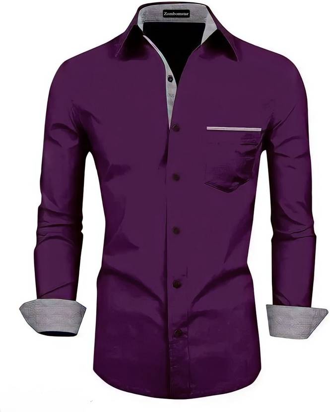 ZOMBOMSTAR Men Solid Casual Purple Shirt