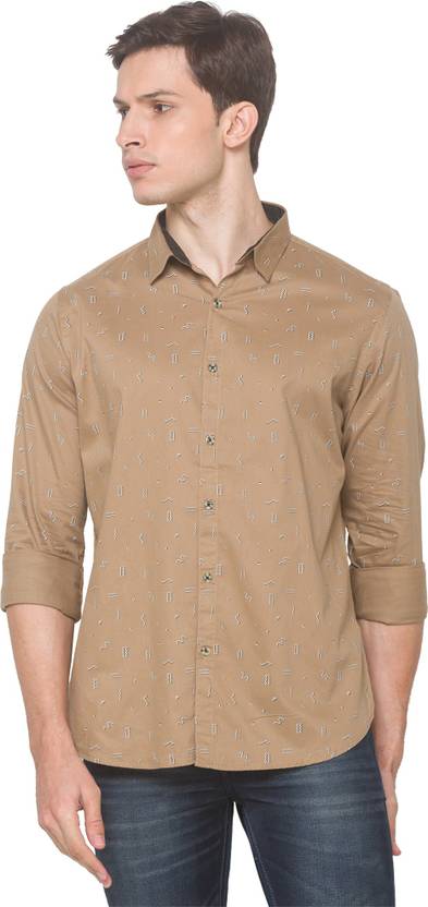 SNX Men Tailored Fit Printed Spread Collar Casual Shirt