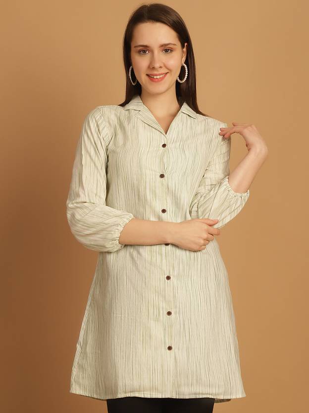 Aarsha Women Regular Fit Printed, Solid Button Down Collar Casual Shirt