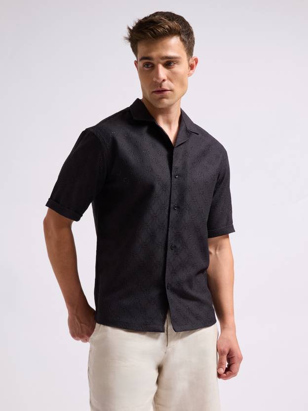 MISCHIEF Monkey Men Self Design Casual Black Shirt