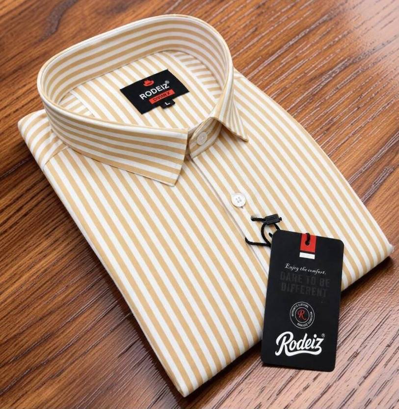 RODEIZ Men Slim Fit Striped Spread Collar Casual Shirt