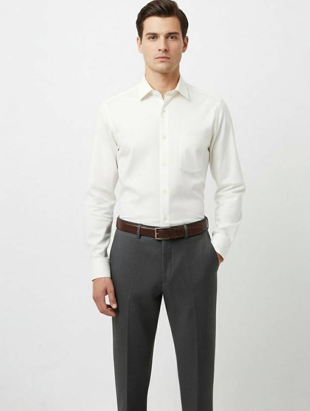 AntlersGuild Men Solid Formal White Shirt