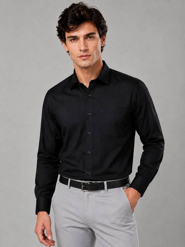 Appel Touch Men Solid Formal Black Shirt
