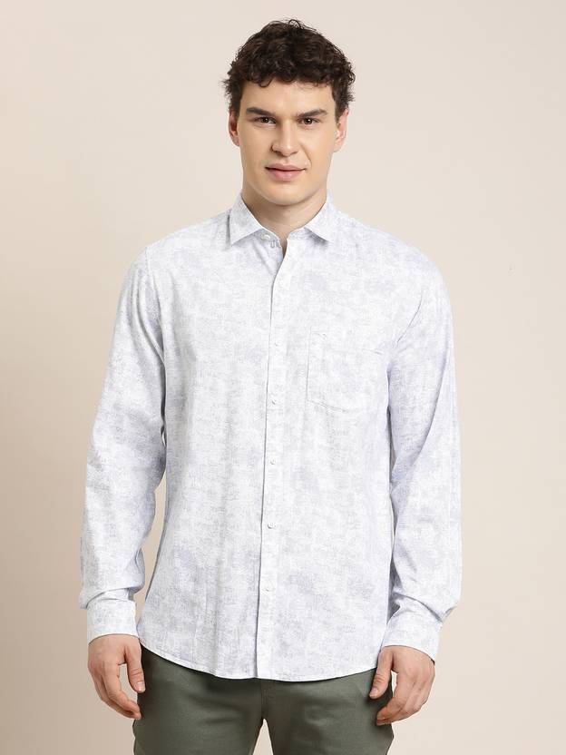 turtle men printed casual white shirt
