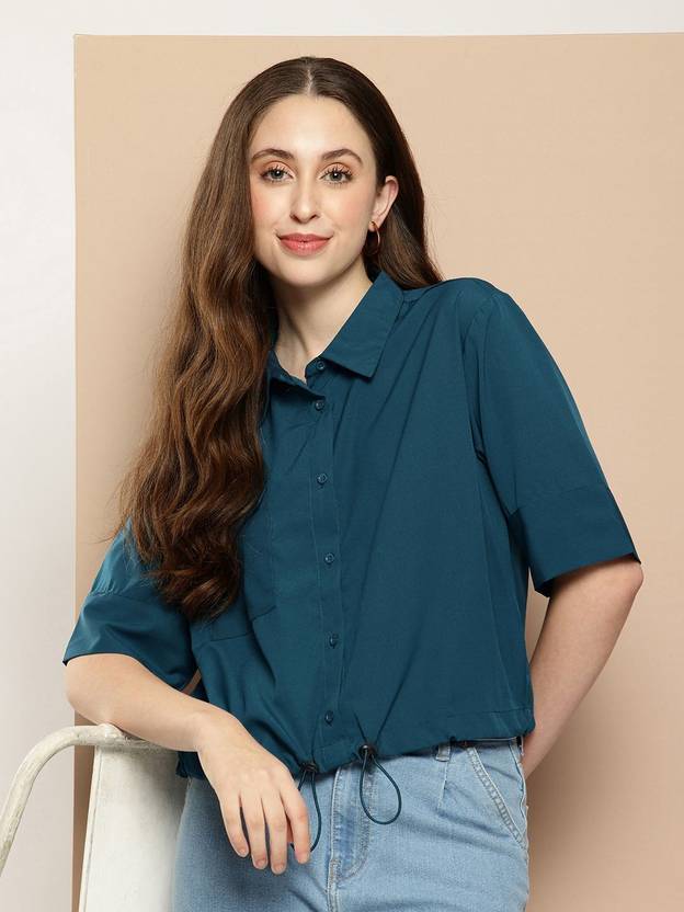 encore by INVICTUS Women Boxy Fit Solid Casual Shirt