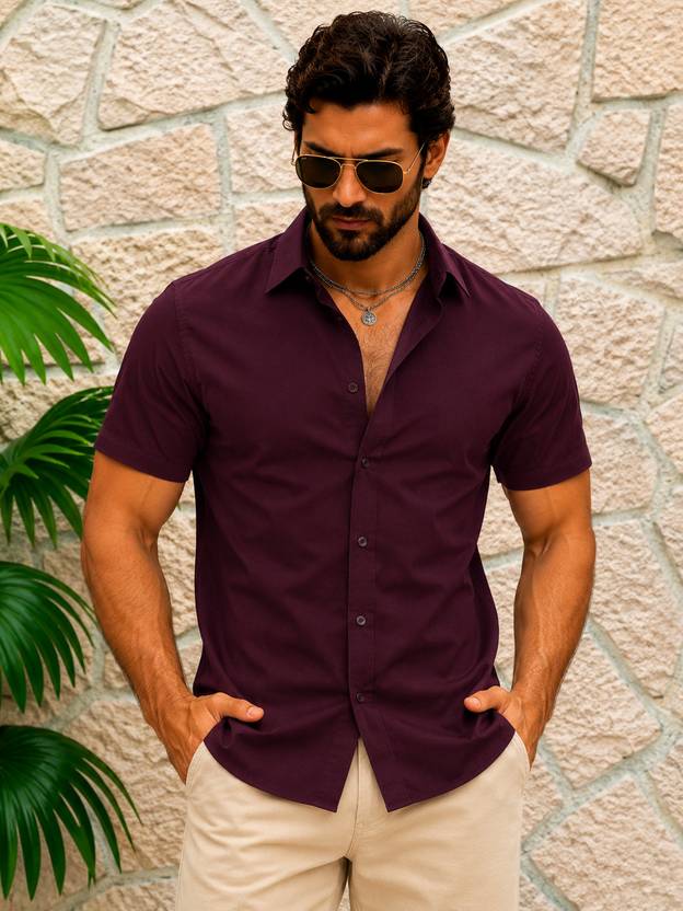 PRIVASTRAM Men Solid Casual Maroon Shirt