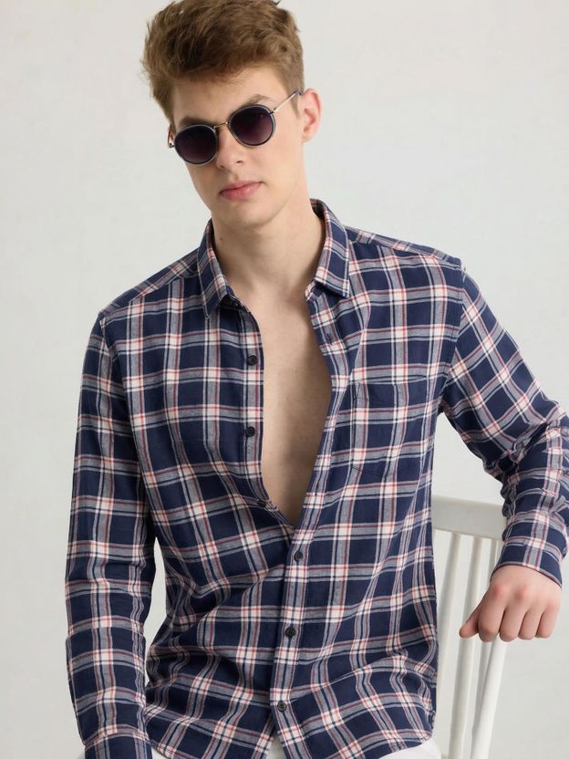 METRONAUT Men Checkered Casual Brown Shirt - Image 8
