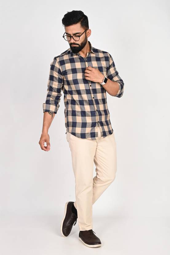 Tanip Men Regular Fit Checkered Spread Collar Casual Shirt