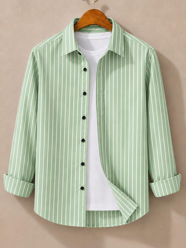 JACKBELLA Men Striped Green Shirt - Image 7