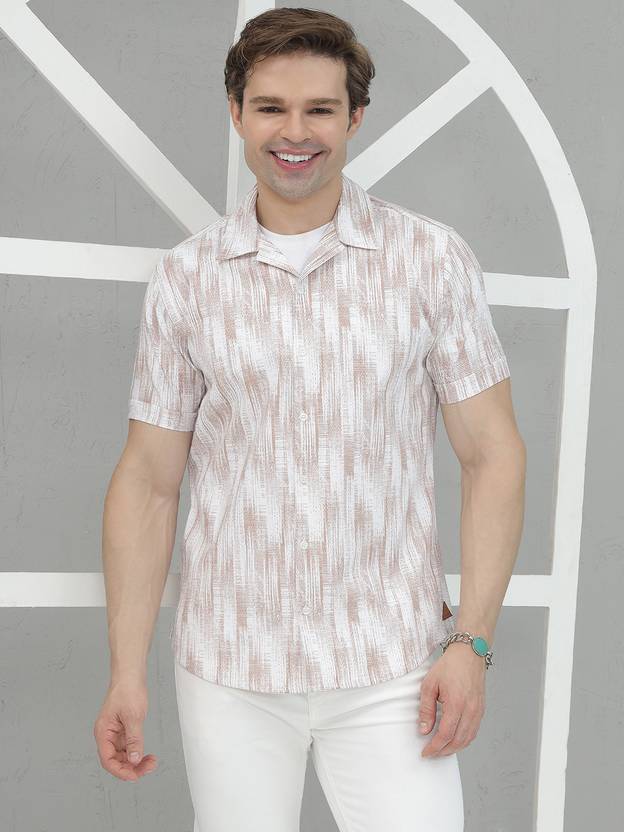 Jakanary Men Slim Fit Printed Spread Collar Casual Shirt