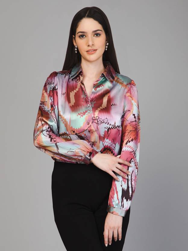 PURYS Women Regular Fit Printed Spread Collar Casual Shirt
