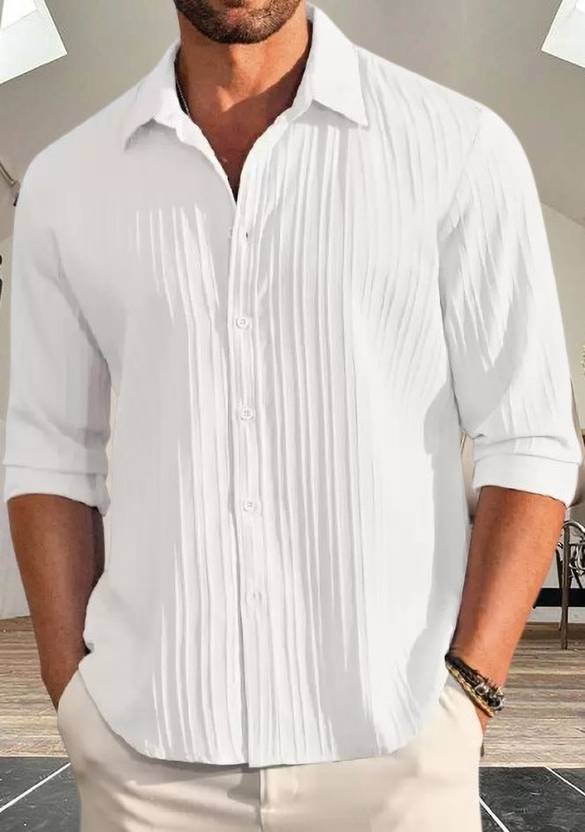 TorontoCN Men Self Design Casual White Shirt