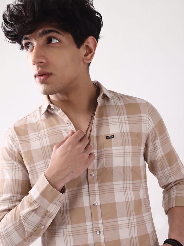 METRONAUT Men Checkered Casual Brown Shirt - Image 4