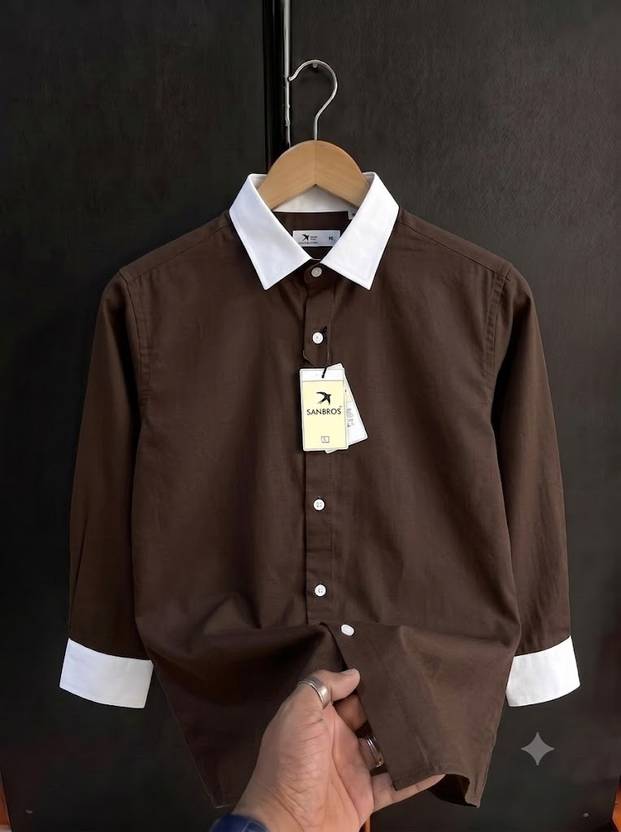 SANBROS Men Color Block Casual Brown Shirt