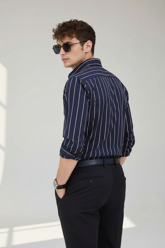 RODEIZ Men Blue Striped Casual Shirt - Image 2