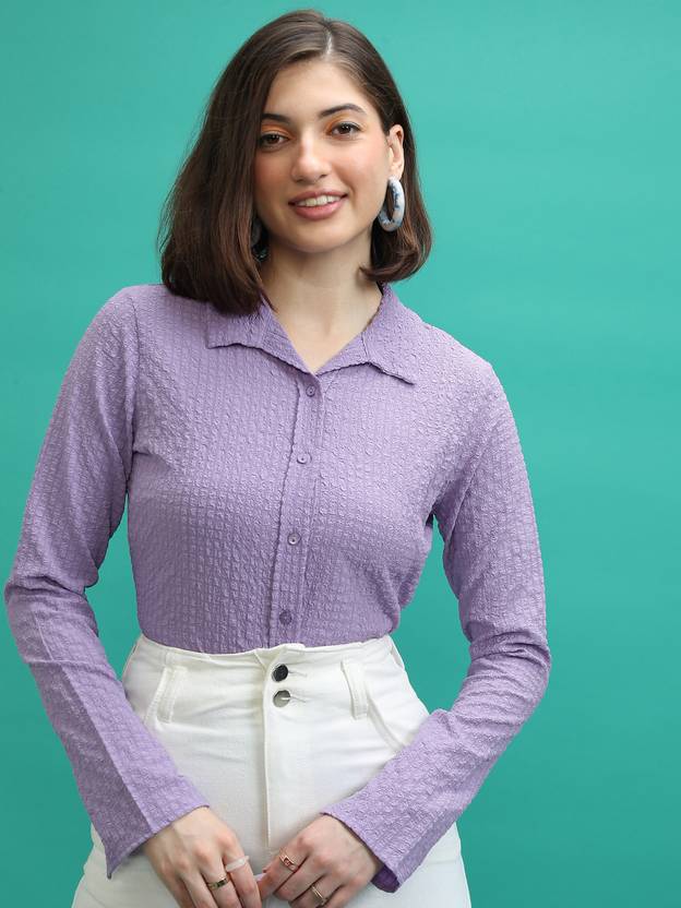 Tokyo Talkies Women Regular Fit Self Design Spread Collar Casual Shirt