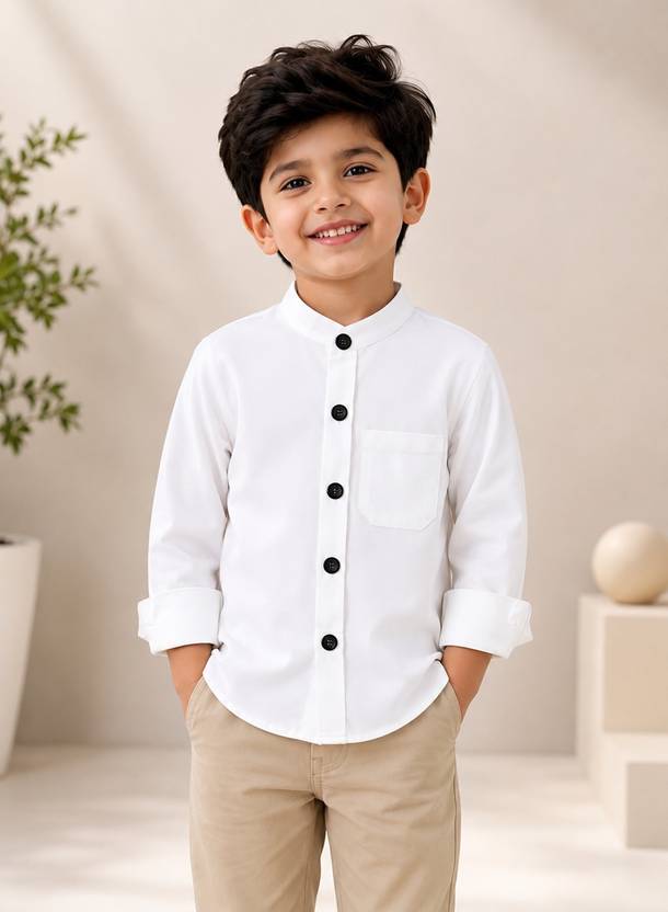 Labhkala Boys Regular Fit Solid Mandarin Collar Casual Shirt