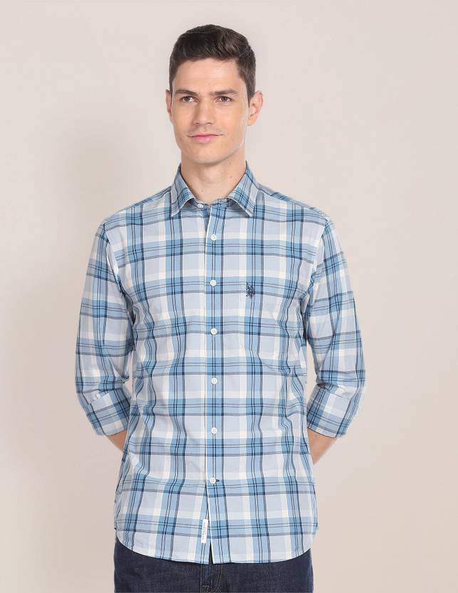 Men Tailored Fit Checkered Cut Away Collar Casual Shirt