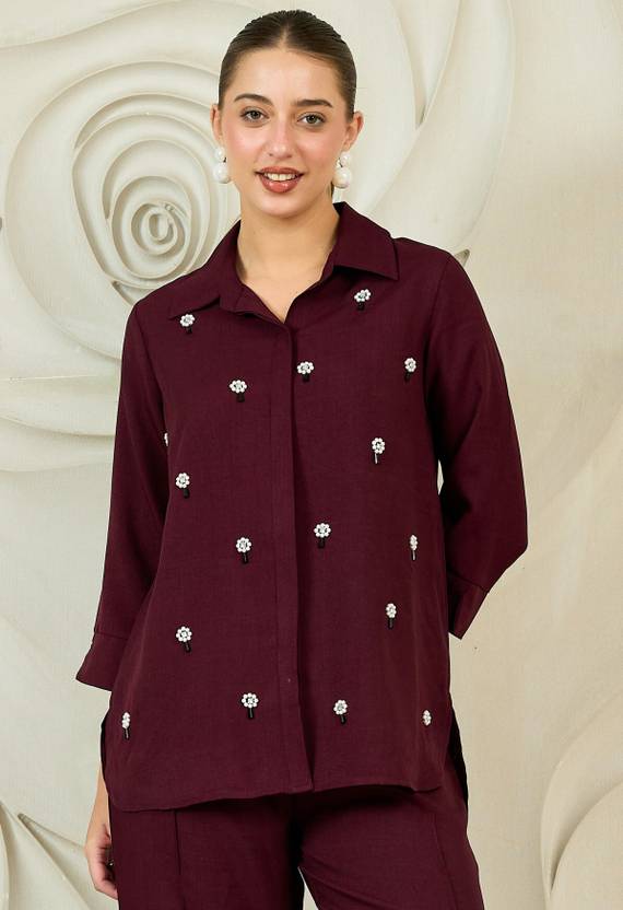 Shally Bhasin By Athena Women Regular Fit Embellished Spread Collar Casual Shirt