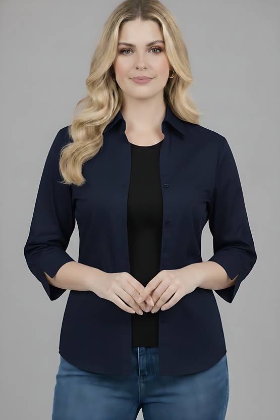 Novotny Women Solid Formal Dark Blue Shirt