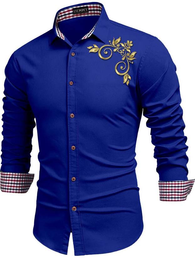 DIMMY Men Solid Casual Dark Blue Shirt
