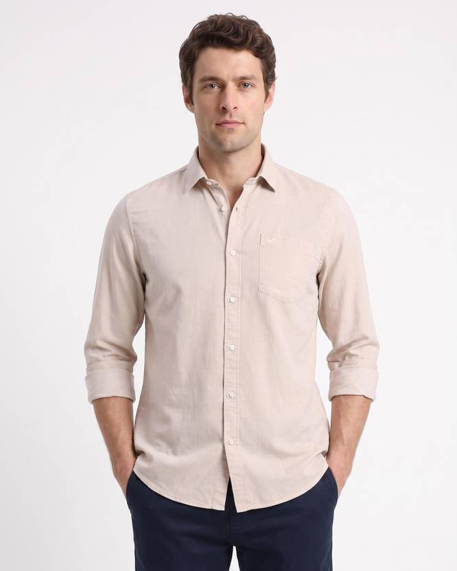 Blackberrys Men Solid Casual Cream Shirt