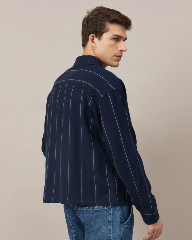 Chimpaaanzee Men Boxy Fit Striped Shirt - Image 3
