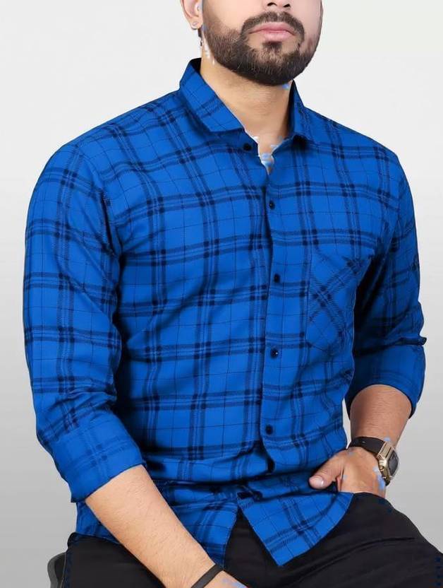 RODEIZ Men Slim Fit Checkered Spread Collar Casual Shirt
