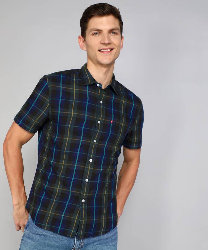 Men Regular Fit Checkered Spread Collar Casual Shirt