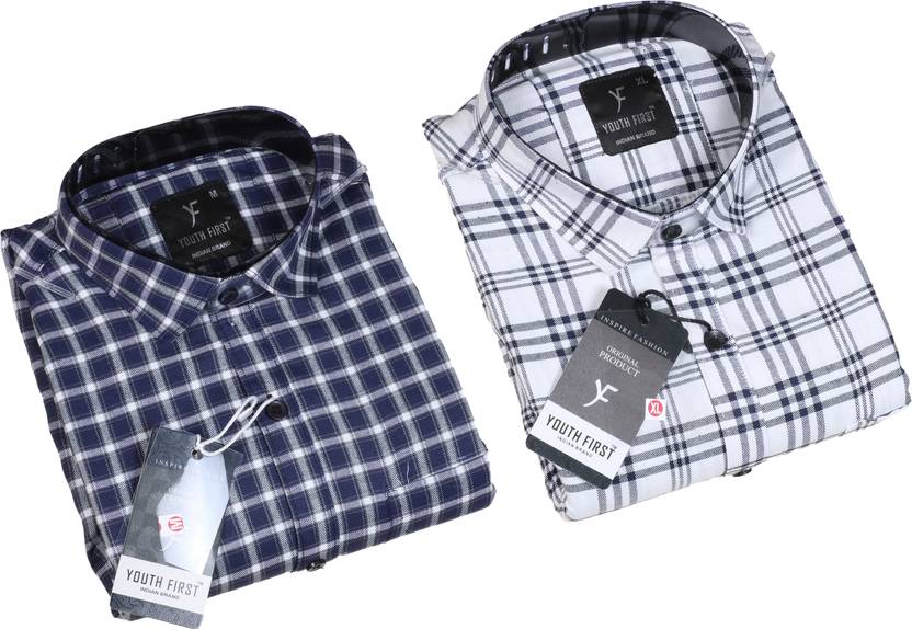 youth first Men Regular Fit Checkered Spread Collar Casual Shirt  (Pack of 2)