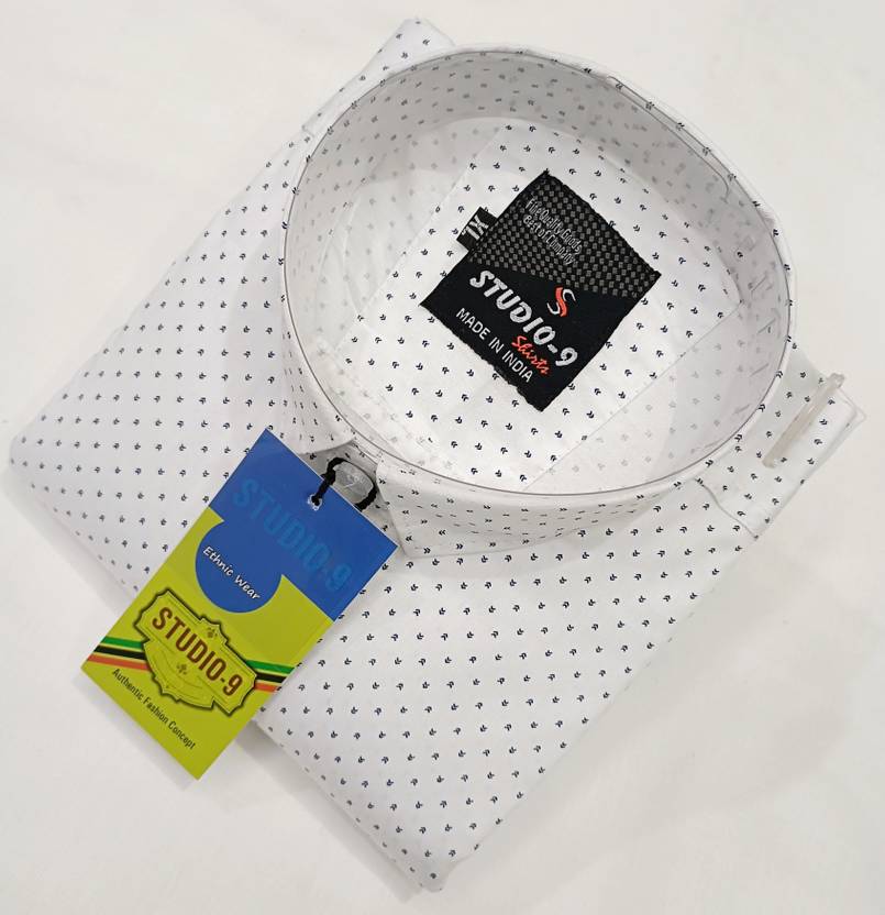Studio-9 Men Regular Fit Polka Print Spread Collar Casual Shirt